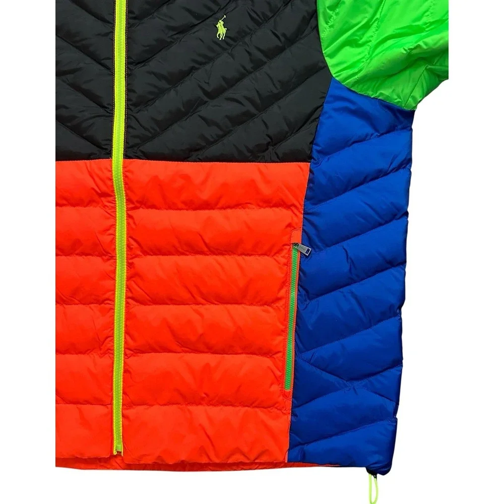 Polo Ralph Lauren Hi-Tech Colorblock Neon Puffer Hooded Jacket Mens Size XXL 2XL